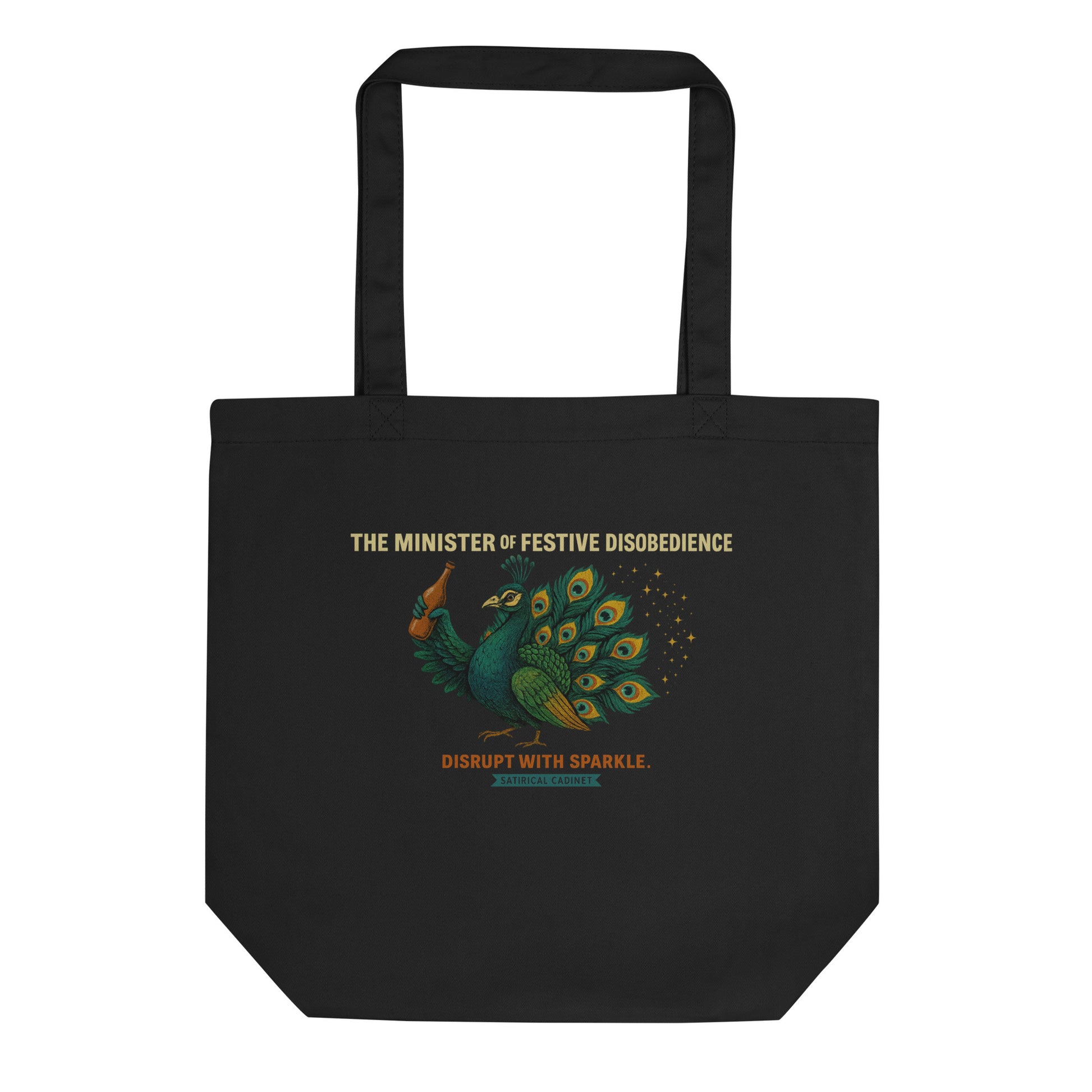 Peacock tote – Minister of Festive Disobedience in satirical Cabinet style